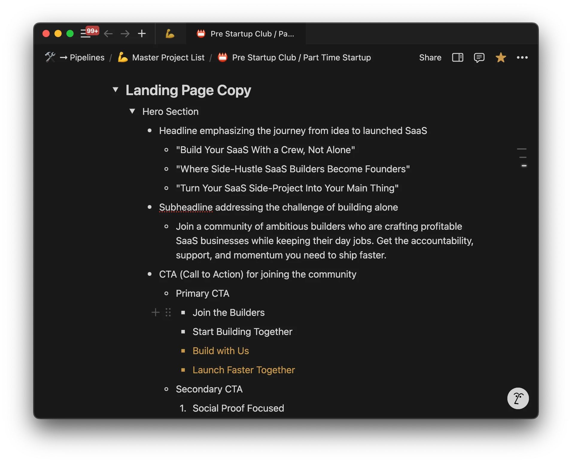 Planning Copy in Notion